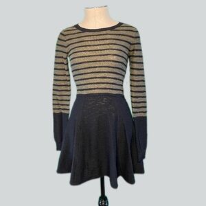 Express Black & Army Green Striped Sweater Skater Dress Knit Mini Extra Small